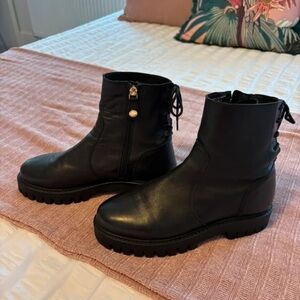 Elegant Black Leather Ankle Boots with Lace Detail